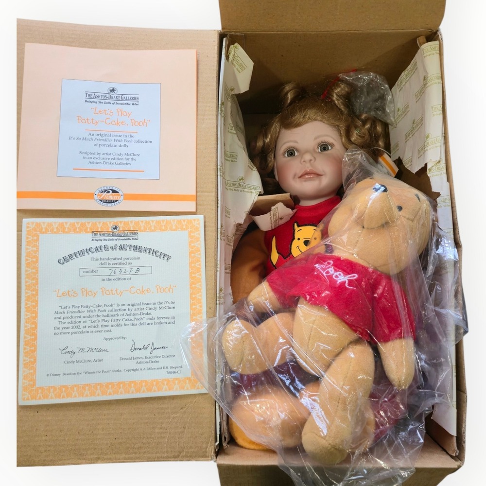 The Ashton-Drake Galleries Let's Play Patty-Cake, Pooh Porcelain Doll With COA